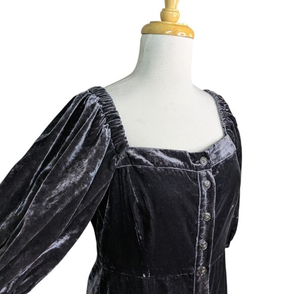NEW J. Crew Puff Sleeve Black Velvet Midi Dress Button Front Womens 10 BD492 - Picture 6 of 15